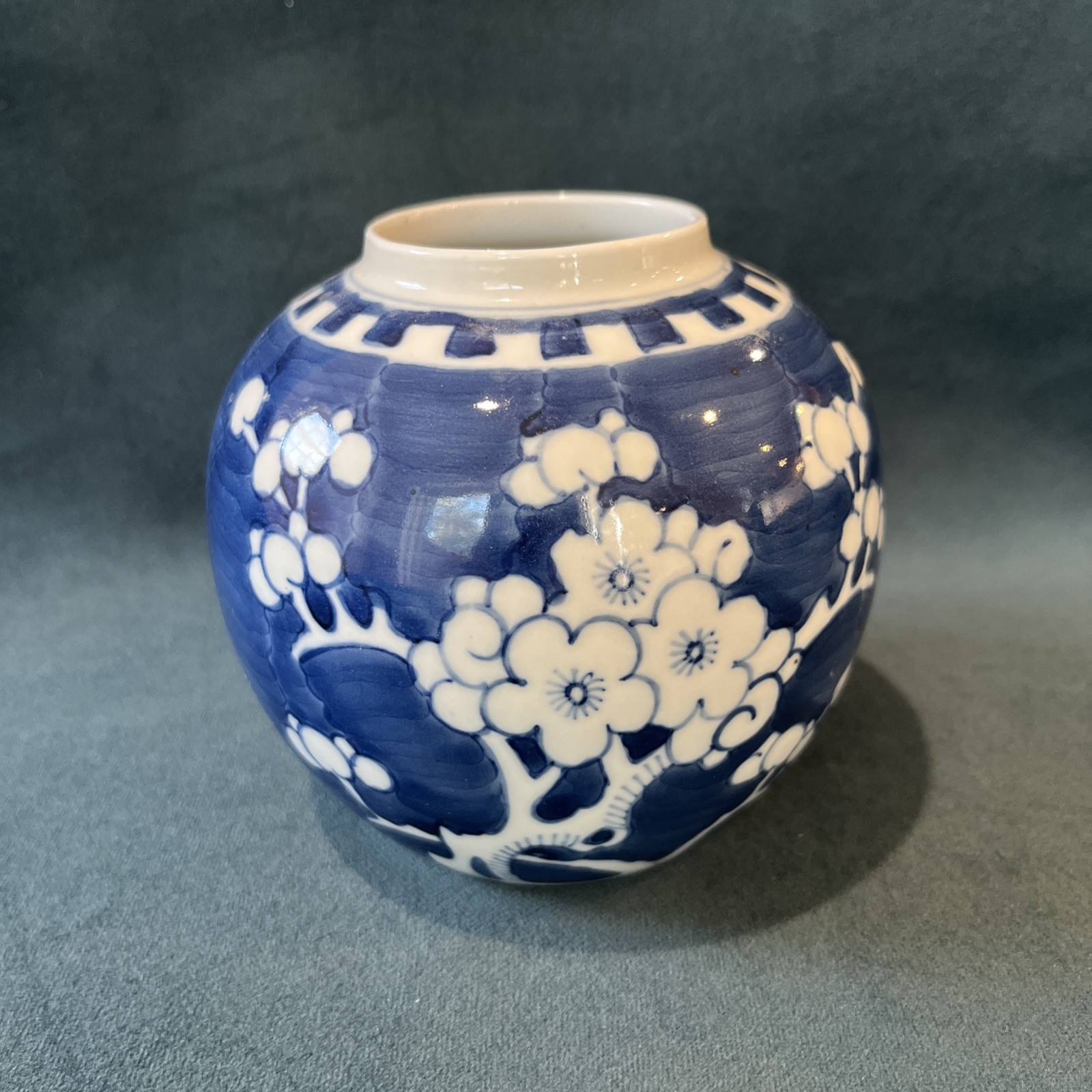 Antique Vintage Chinese Blue White Porcelain Prunus Ginger Jar Cherry Blossom