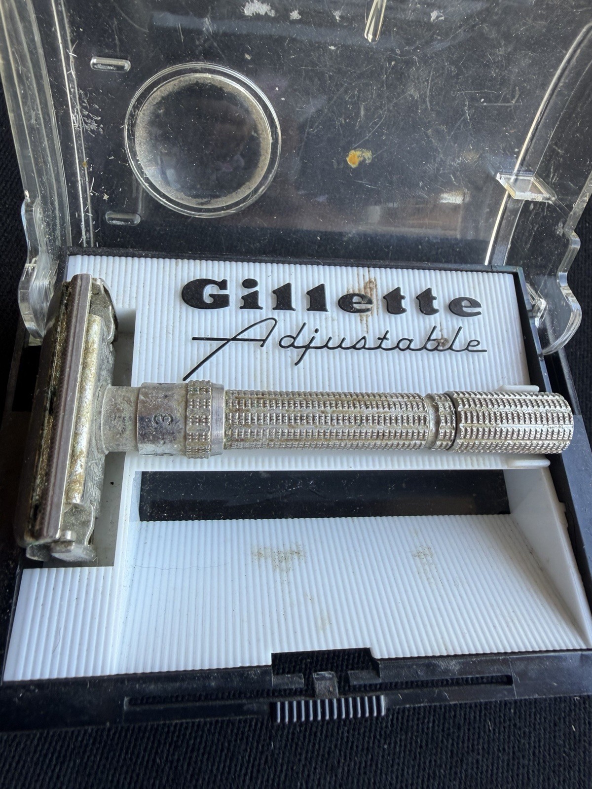 Vintage Gillette Slim Adjustable Safety Razor 1960s Double Edge w/ Case USA