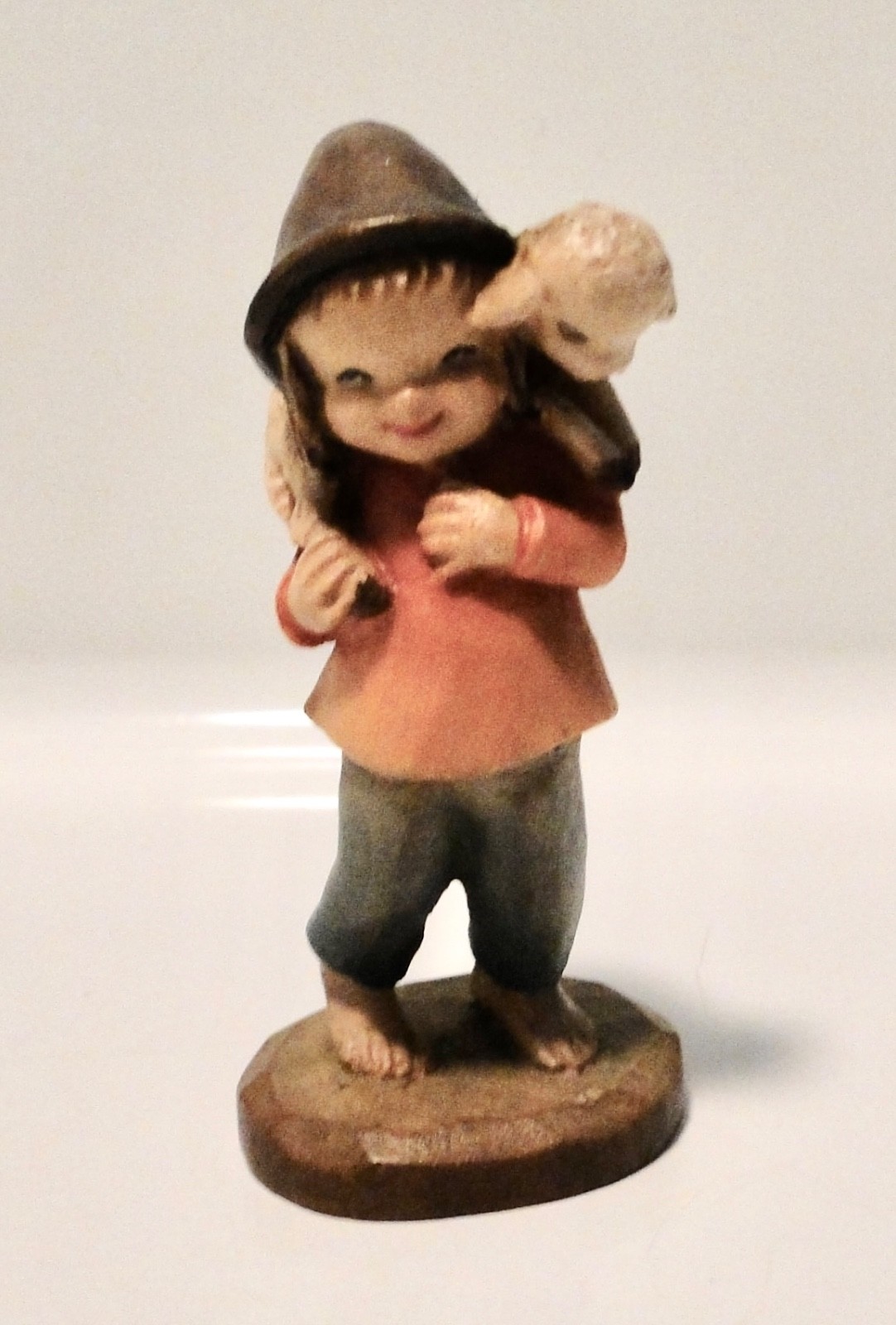 Vintage ANRI Ferrandiz Wood Carved BOY CARRYING LAMB Figurine 2 3/4