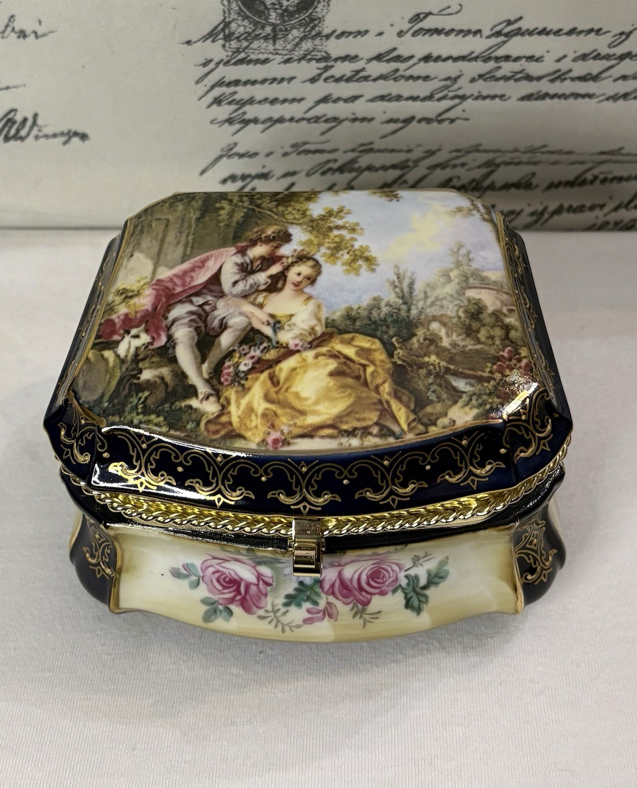 Jewelry Box Limoges China Painted Cobalt Blue