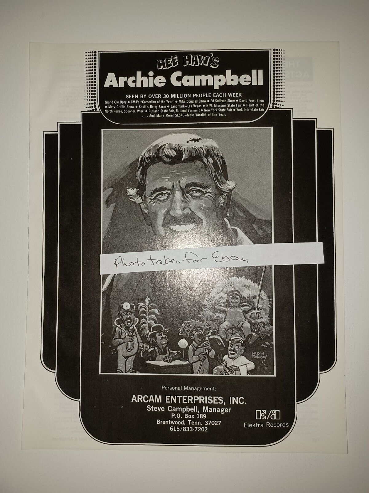 Archie Campbell from Hee Haw Vintage 1977 8x11 Magazine Booking Ad