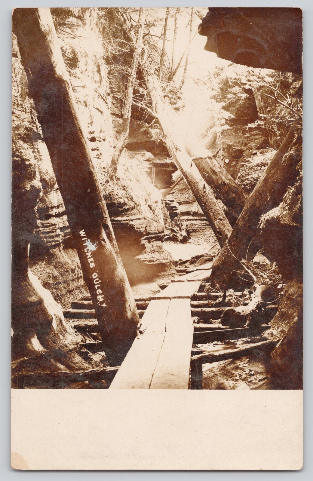 Witches Gulch Wisconsin Dells WI RPPC Real Photo Postcard Boardwalk Gorge