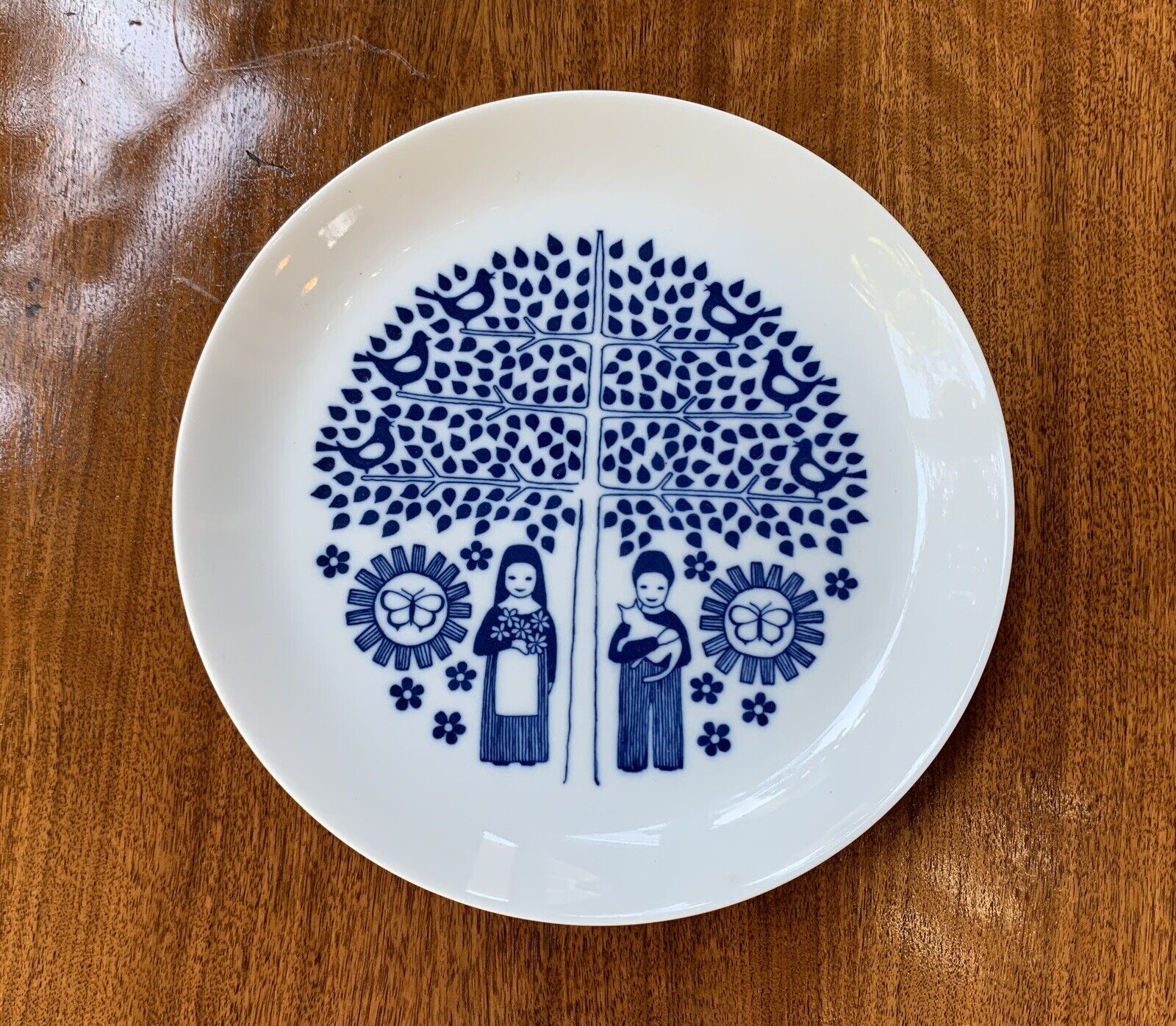 Vintage Porsgrund Norway Plate Wedding Tree Of Life Blue White 8.25