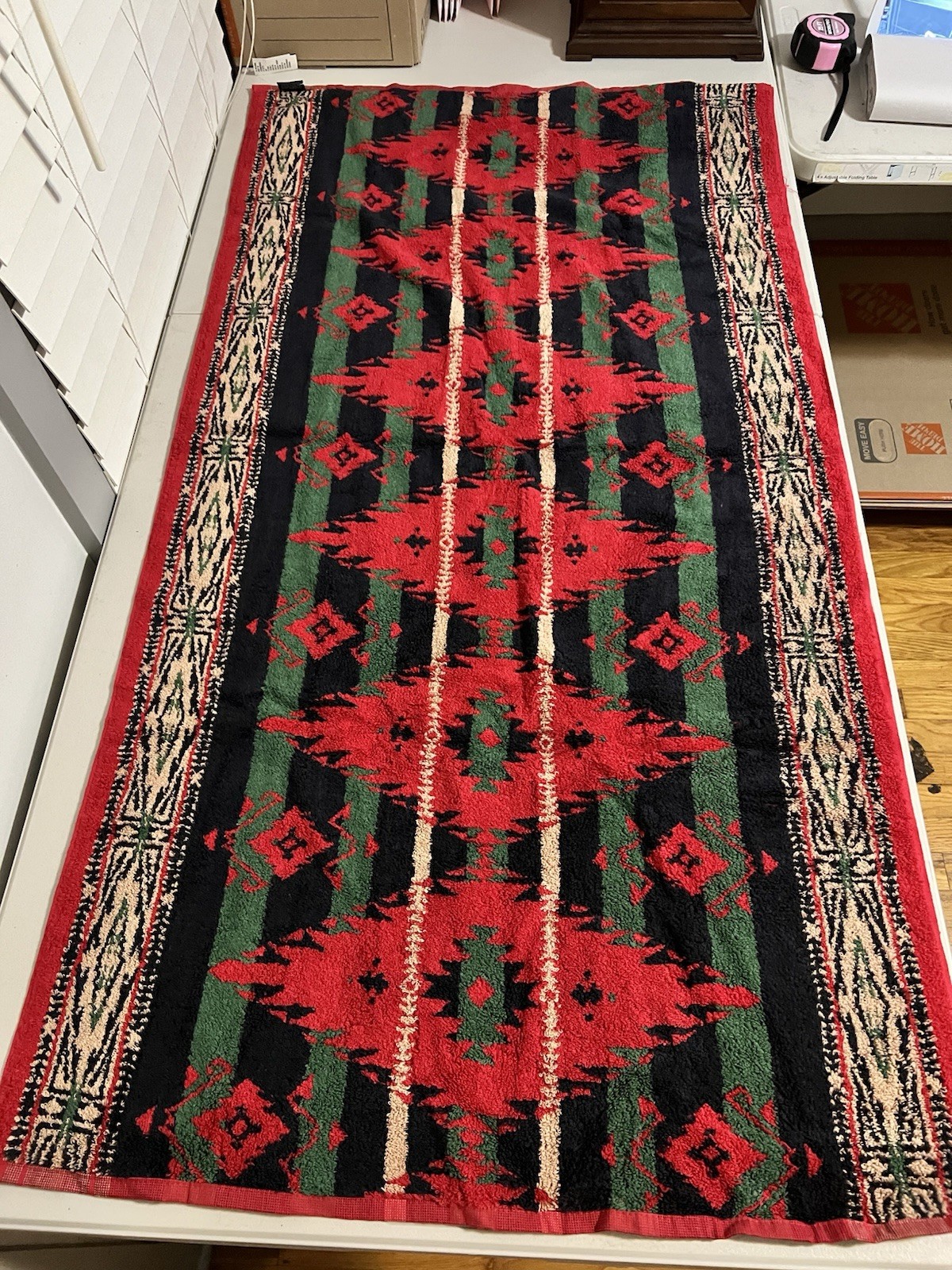 Vintage Polo Ralph Lauren Southwestern Bath Towel Red Green 53x27.5 NWT