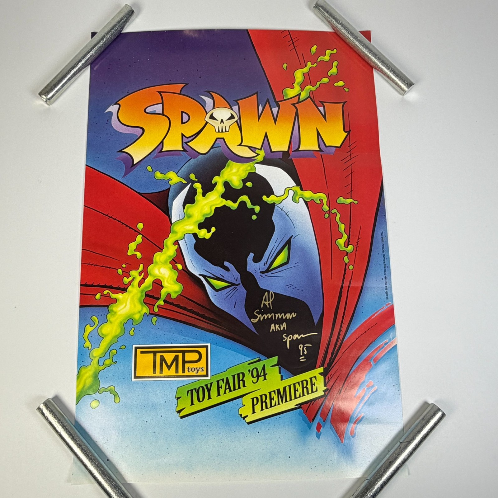Spawn Toy Fair 1994 Mini Poster Signed Al Simmon AKA Spawn Todd McFarlane 12x18