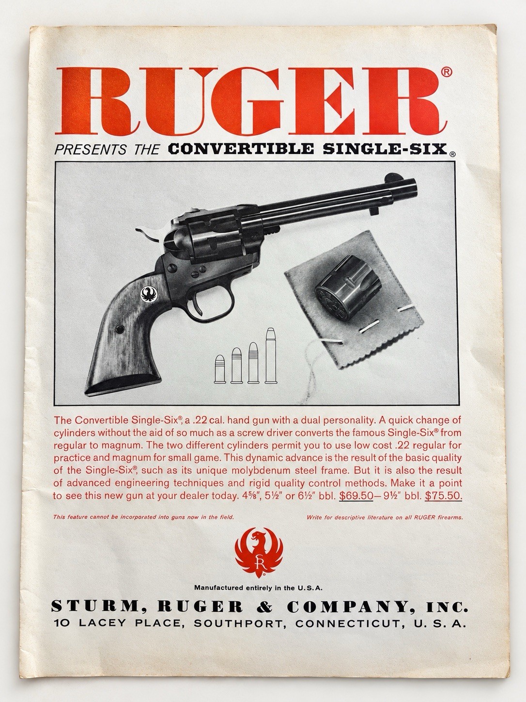 1963 Ruger Sturm Convertible Single Six Revolver Original Vintage Print Ad