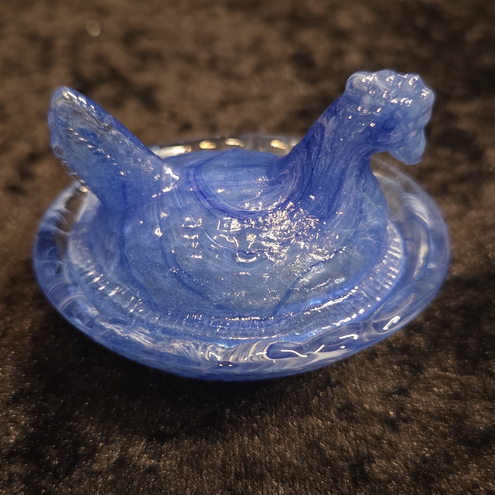 Cobalt Blue Slag Glass Mini Hen on Nest Covered Salt Cellar 2.5