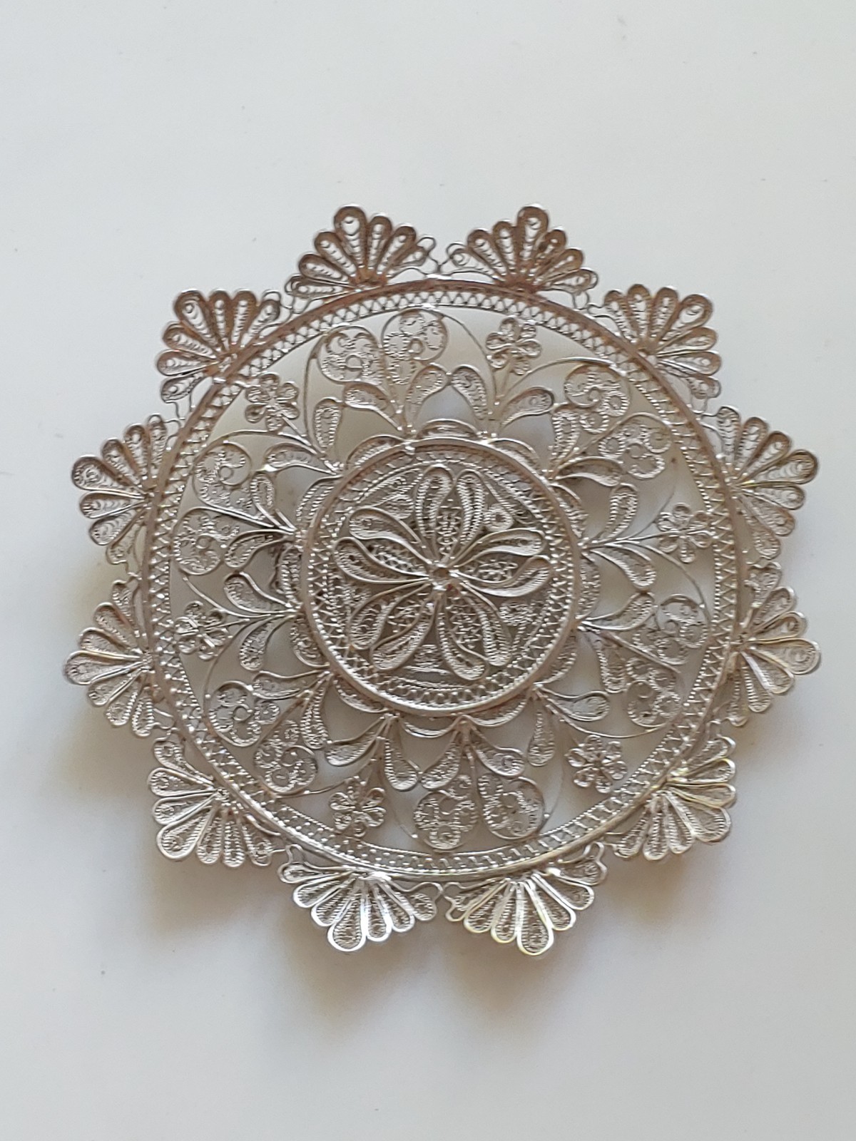 Vintage Albanian Filigree Silver Plated Wall Hanging Plate 1970s Marked ALBANIA