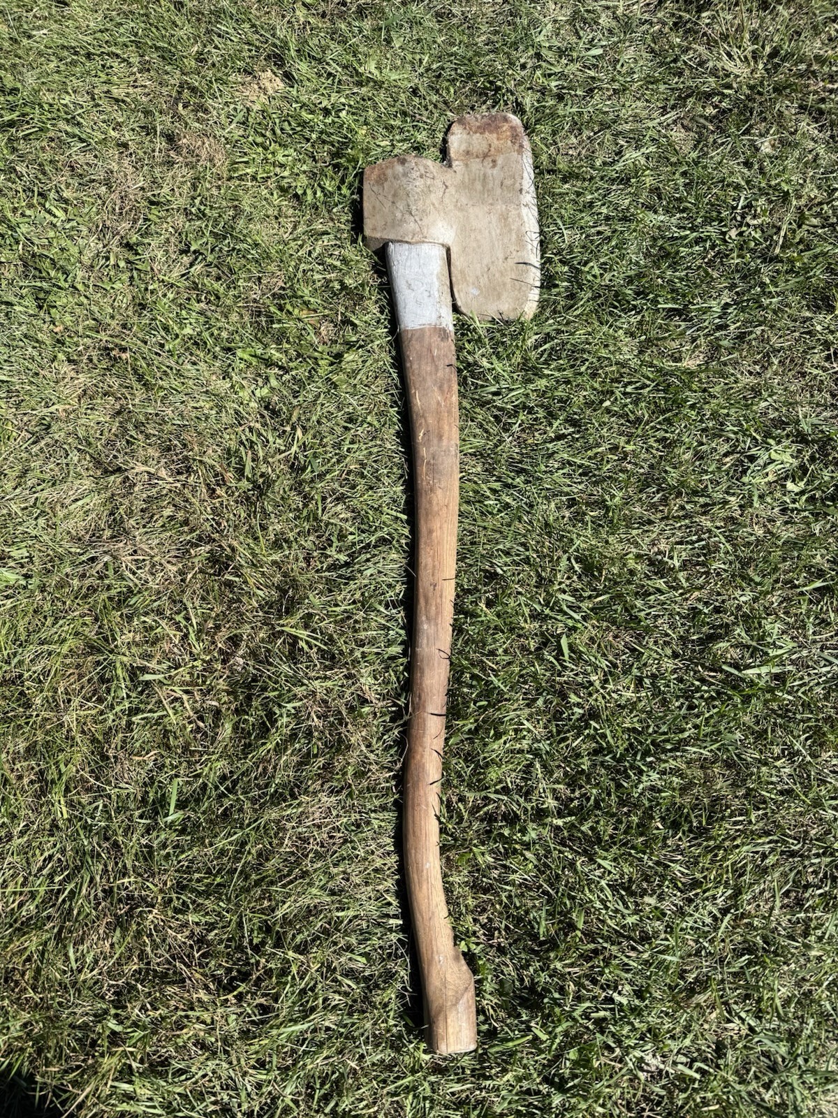 Vintage Plumb Single-Bevel Broadaxe / Hewing Axe – Stamped Logo, Original Handle