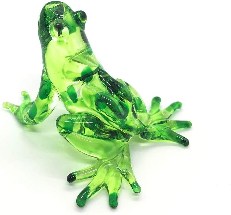 Hand Blown Art Glass, Rainforest Green Frog Miniature Animals Collection, Dollho