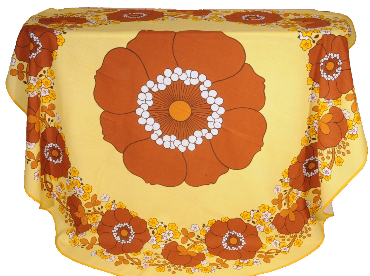 Vintage 1970s Dunmoy Irish Large Round Tablecloth Flower Power Unused Fabulous