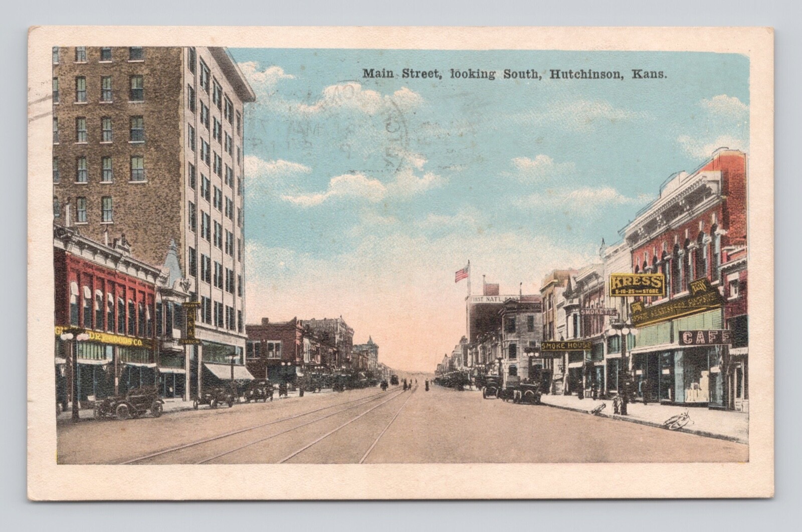 Postcard Main Street Looking South Hutchinson Kans. Kansas Trolley Tracks Postcard Main Street Looking South Hutchinson Kans. Kansas Trolley Tracks