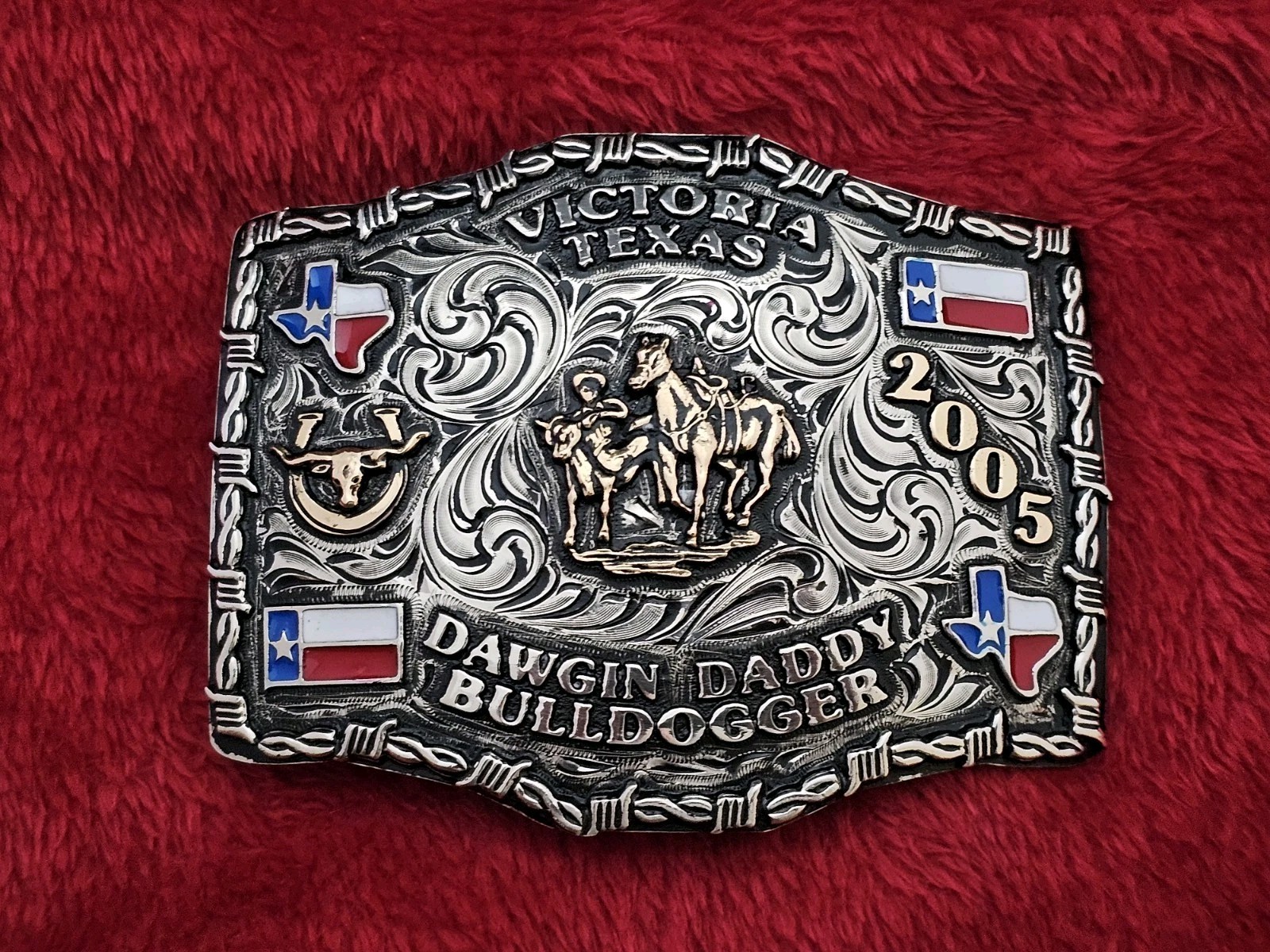 Rodeo BULLDOGGING Champion☆2005☆X~TREME☆TROPHY BUCKLE☆Victoria Texas☆☆Rare☆07