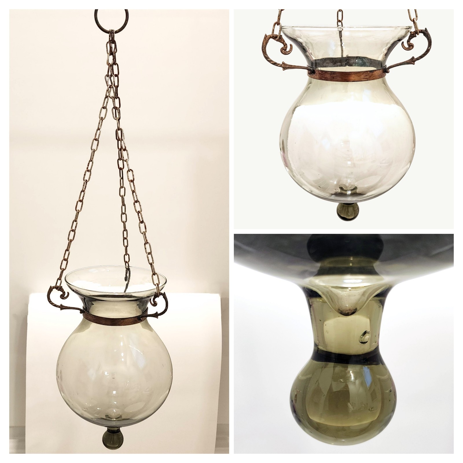 Antique Vintage Hand Blown Glass Hanging Hundi Bell Jar Globe Candle Lantern Antique Vintage Hand Blown Glass Hanging Hundi Bell Jar Globe Candle Lantern