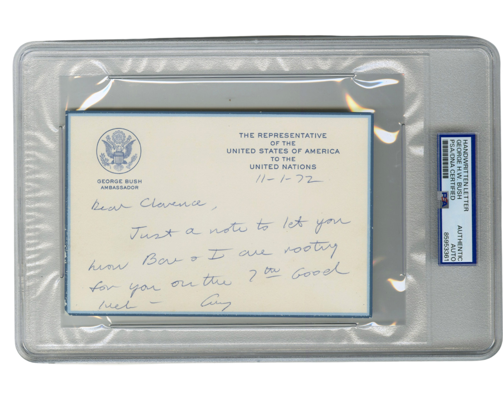 President George H.W. Bush Handwritten & Signed Letter as UN Ambassador PSA