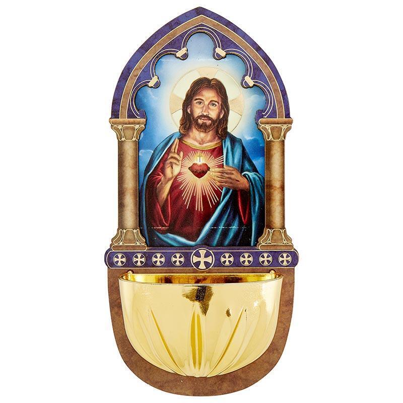 Lasered Wood Holy Water Font Sacred Heart Pack of 4 Size 2.5x5 in Religious Gift