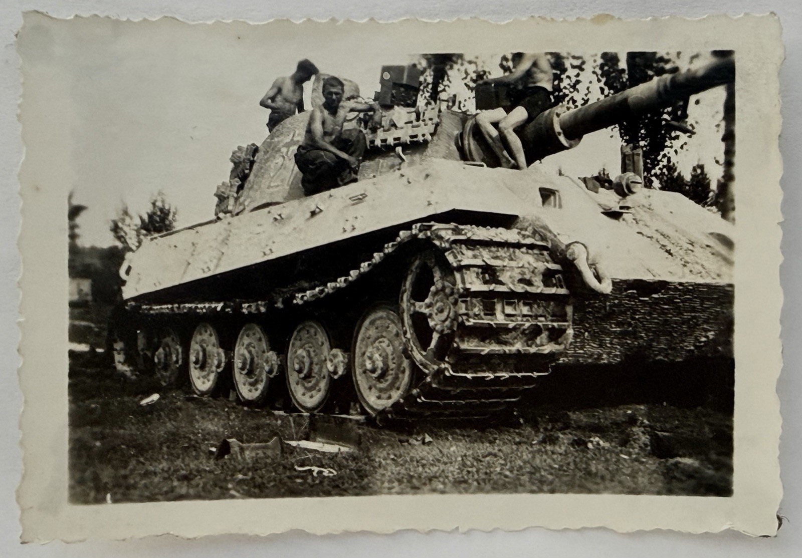 German Wartime King Tiger And Riders Photo, Writing On Reverse