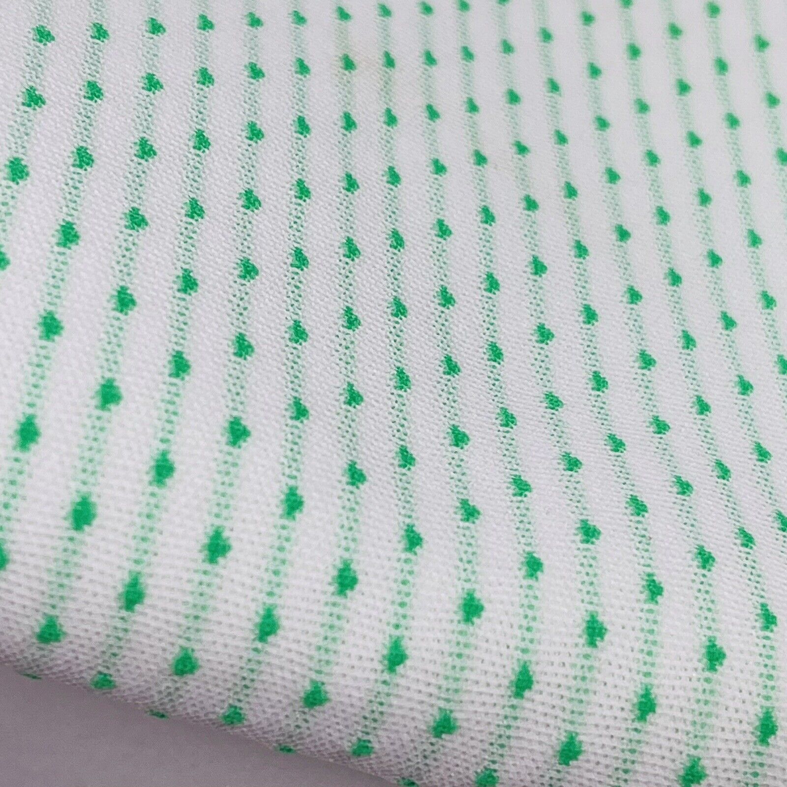 Vintage 1970's Polyester Knit Fabric White Green Swiss Dot 50” x 66” Remnant