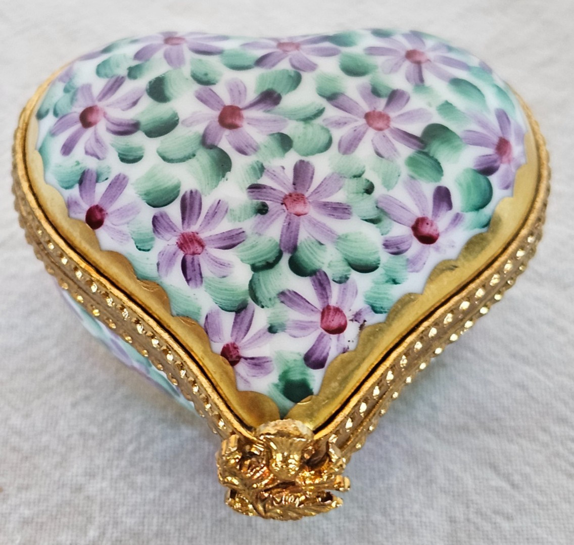ROCHARD Limoges, France Floral Heart Porcelain Box