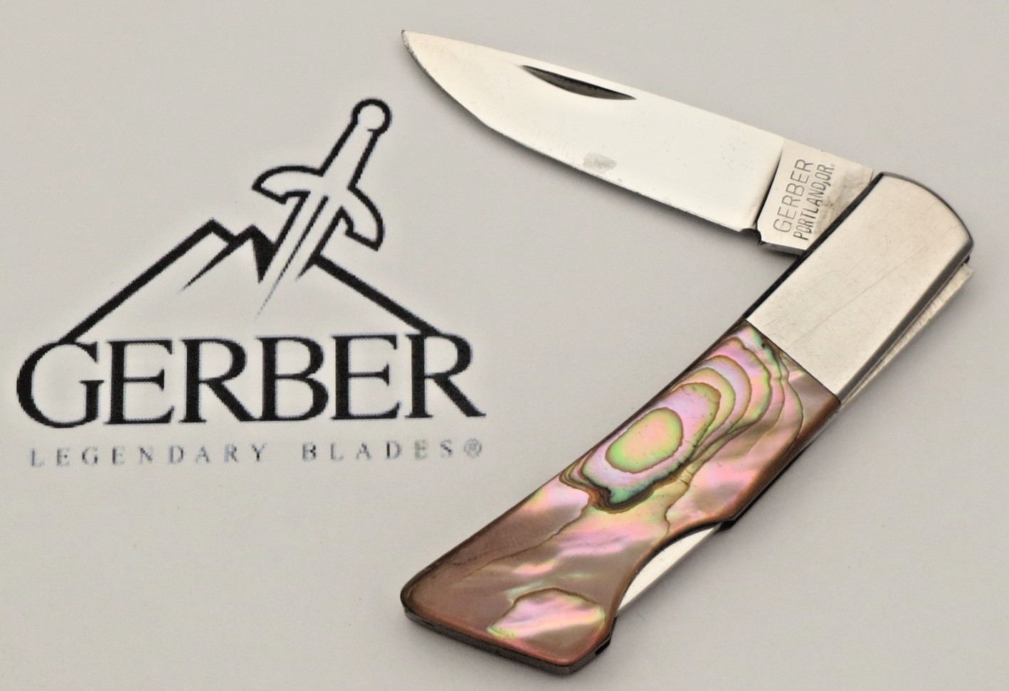 Vintage GERBER SILVER KNIGHT Small Lockback Knife - Abalone Handles - Near Mint
