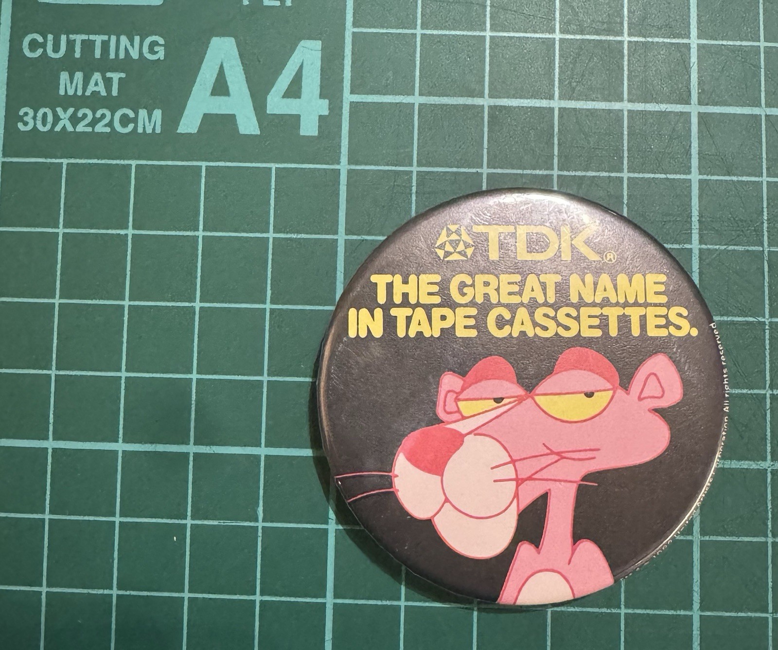 VINTAGE TDK & PINK PANTHER PROMOTIONAL BADGE