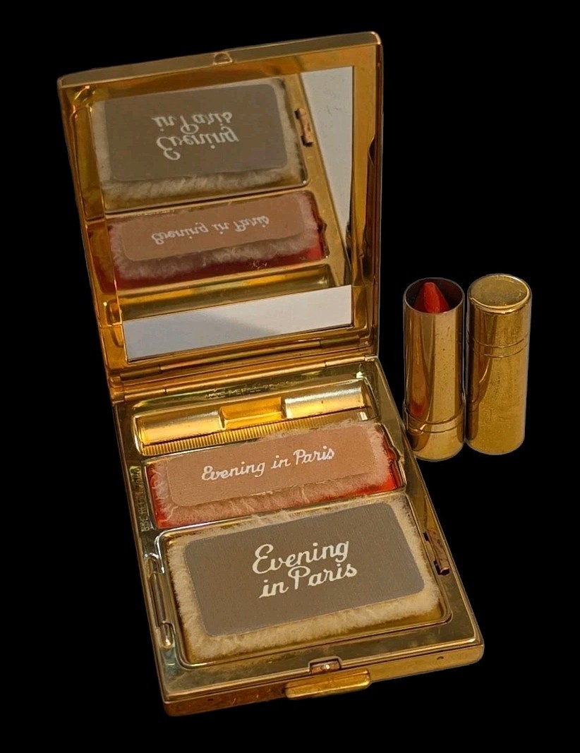 MUSEUM MINT NOS Vintage Bourjois Evening in Paris Triple Vanity Compact W/ Pouch