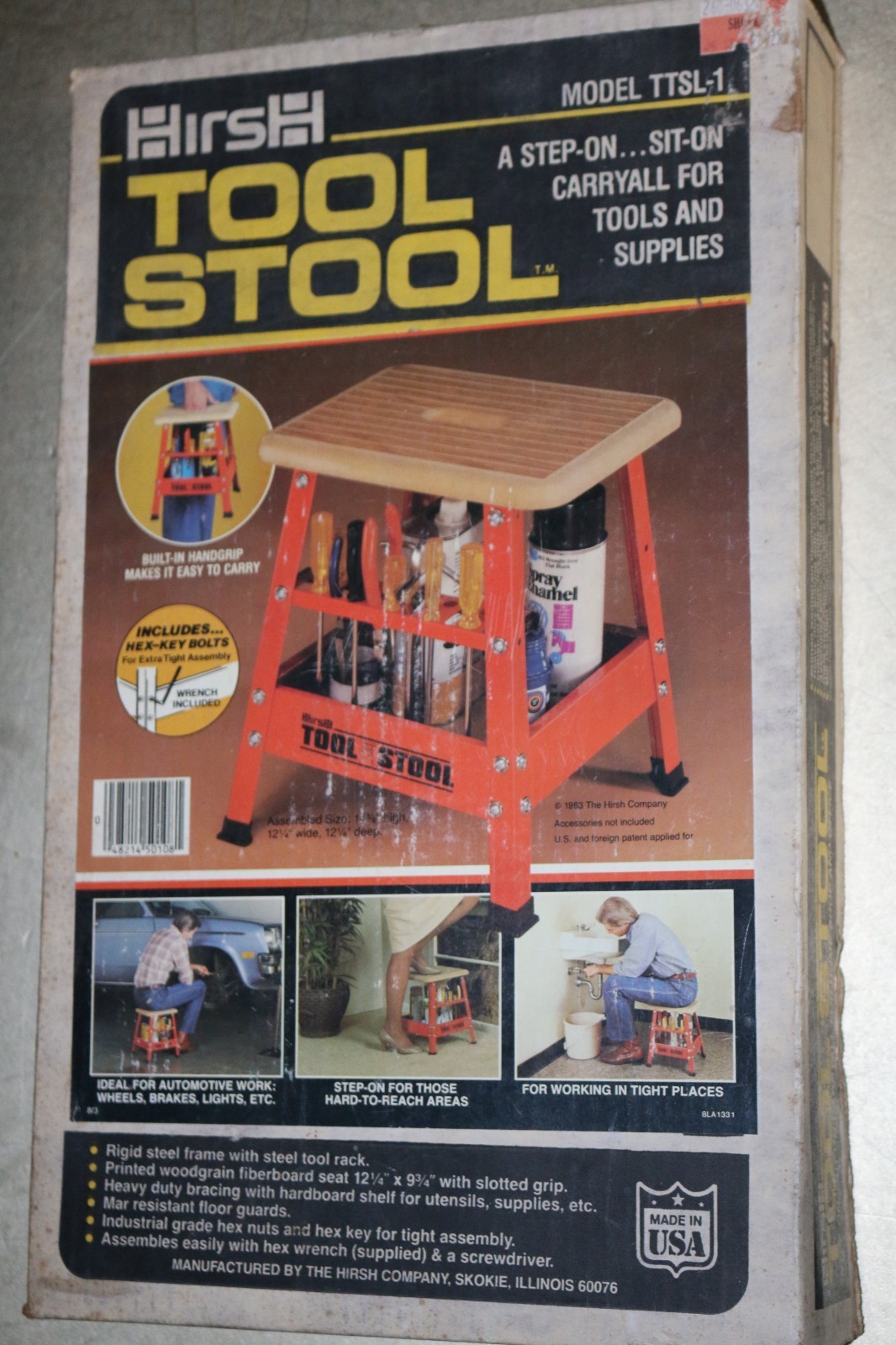 NOS Vintage 1983 HIRSH TOOL STOOL Model TTSL-1 factory sealed tools /supplies