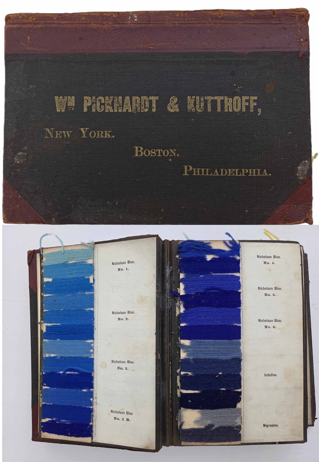 c1890 antique WM PICKHARDT KUTTROFF ny DYE STUFF real WOOL YARN SAMPLE CATALOG 