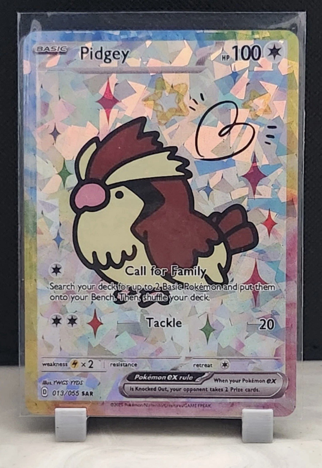 Pokemon Pidgey Cracked Ice Holo Rainbow Boarder Display Card