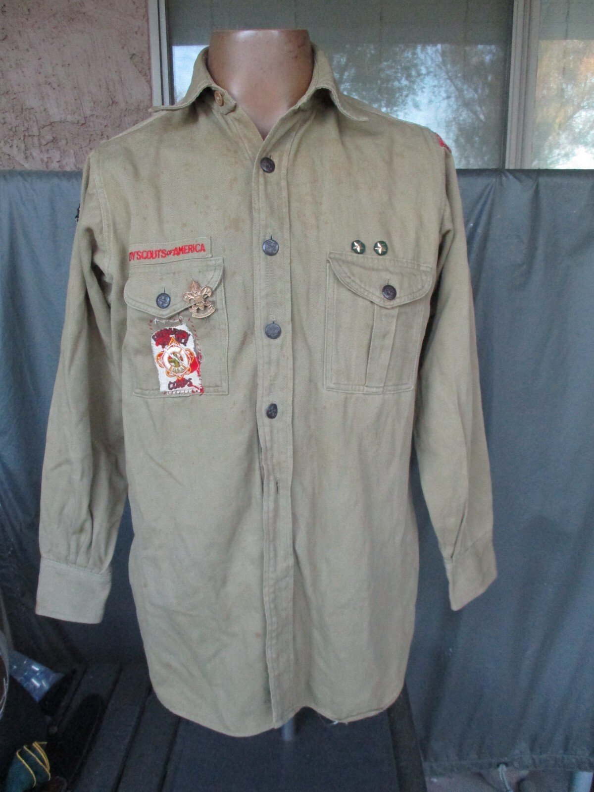 Vtg 1940s SANTA ANA, CA Boy Scout, BSA Uniform Shirt with Patches & Fleur Medal