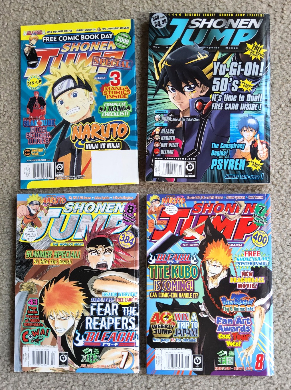 Lot of 4 Shonen Jump Manga Magazine issues 1, 7, 8, FCBD, 2008 2011 Lot of 4 Shonen Jump Manga Magazine issues 1, 7, 8, FCBD, 2008 2011