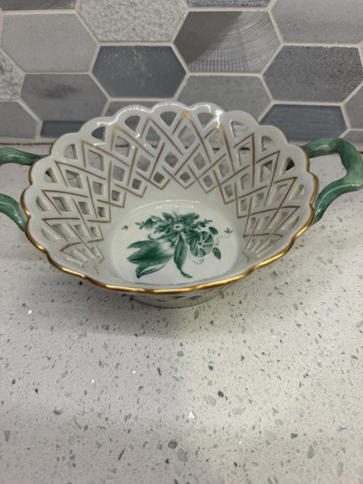 Vintage Herend Chinese Bouquet Weave Porcelain Basket LARGE