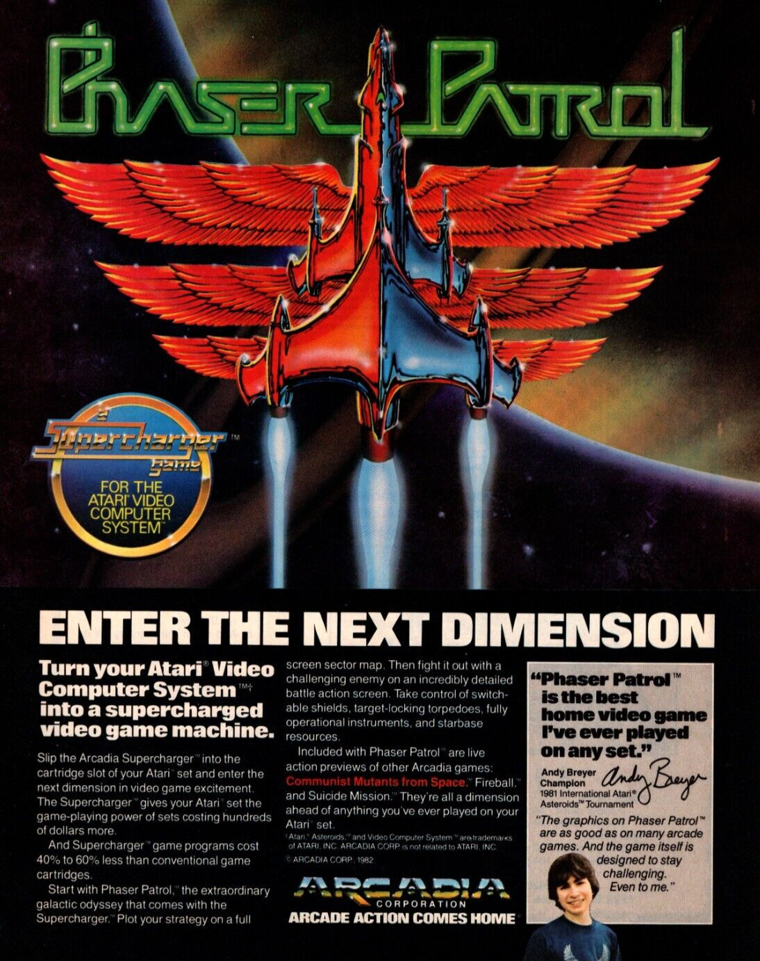 1982 PHASER PATROL VIDEO GAME PRINT AD, ARCADIA, ARCADE GAMES,  PRINT AD