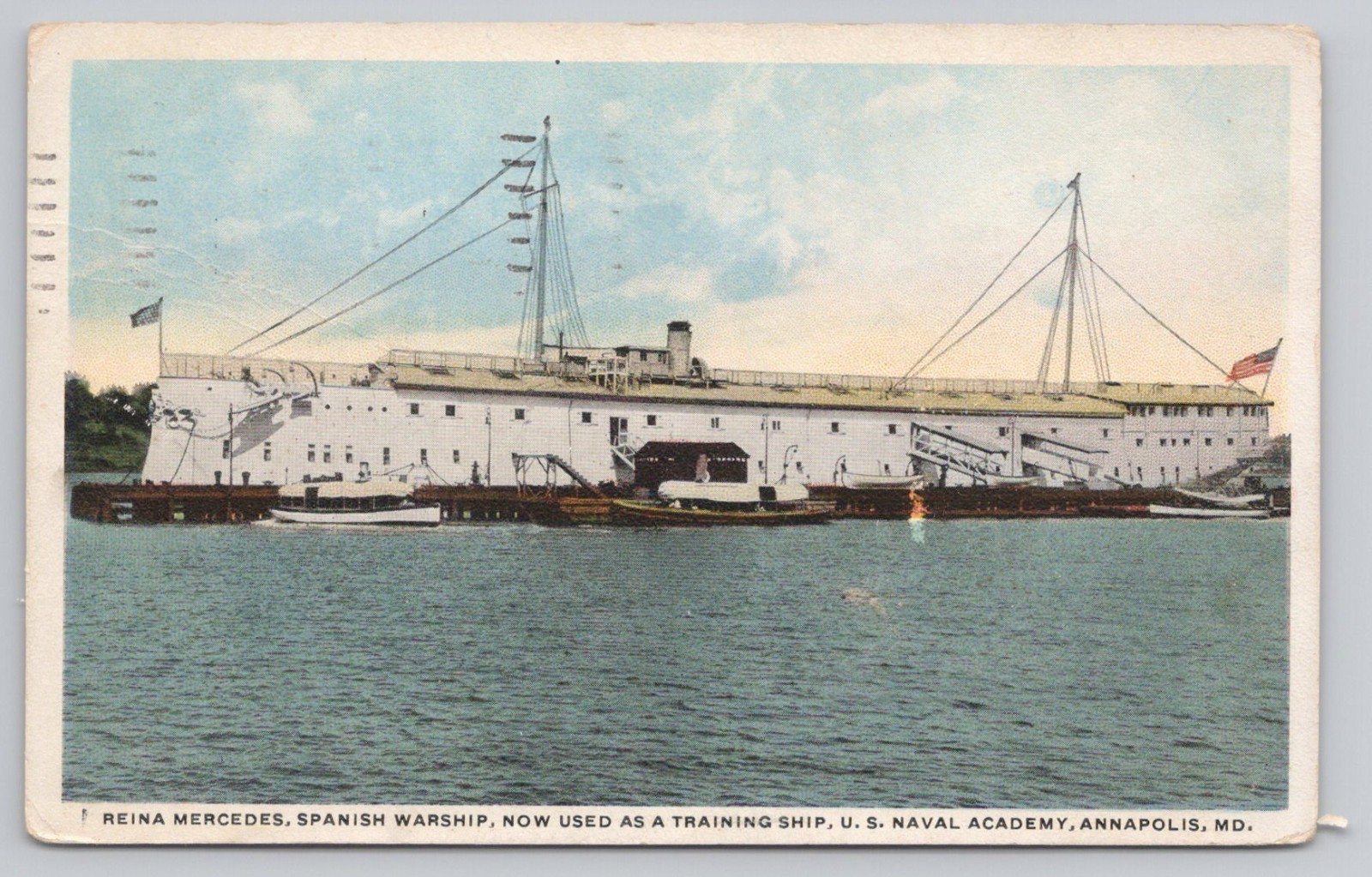 U S S Reina Mercedes, Naval Academy, Annapolis, Maryland MD 1916 WB Postcard U S S Reina Mercedes, Naval Academy, Annapolis, Maryland MD 1916 WB Postcard
