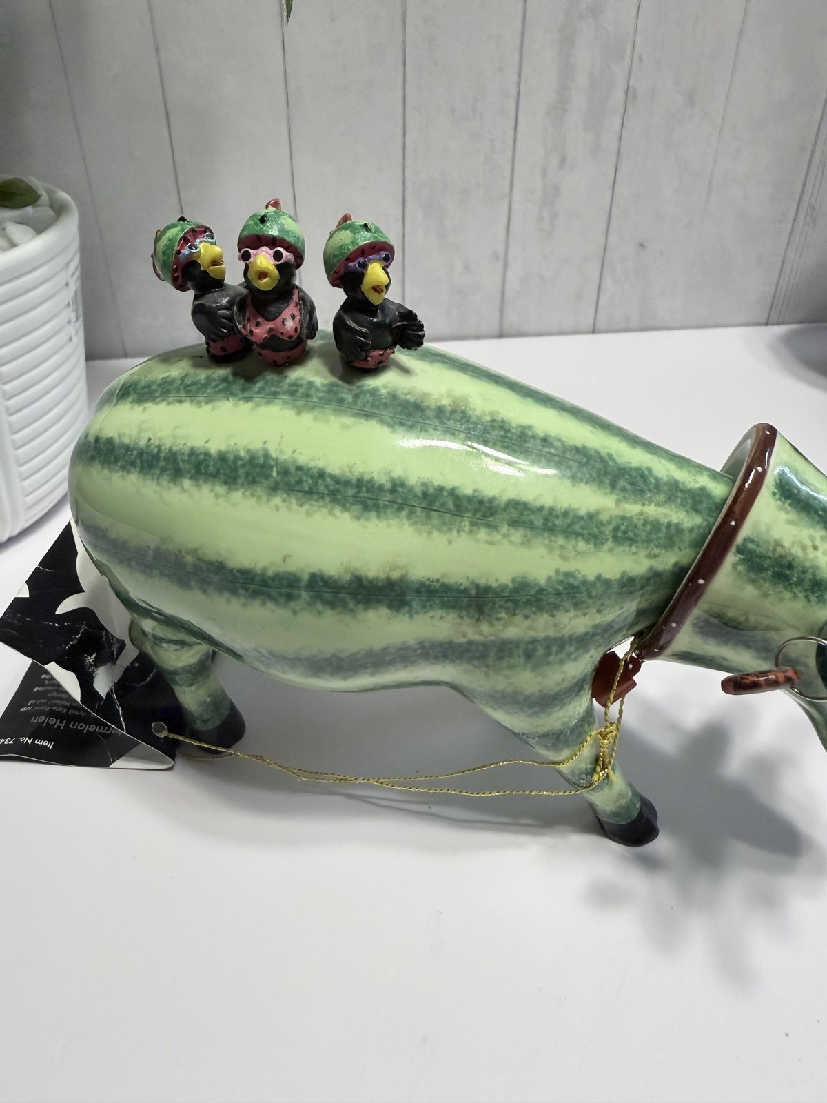 CowParade Watermelon Helen Cow Figurine Resin Green Striped Decor Whimsical