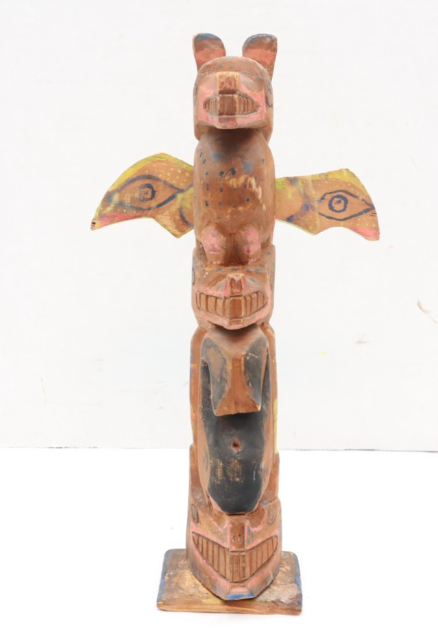ATQ 1930s Northwest Coast Native American Hand Carved Wood Totem Pole 12\