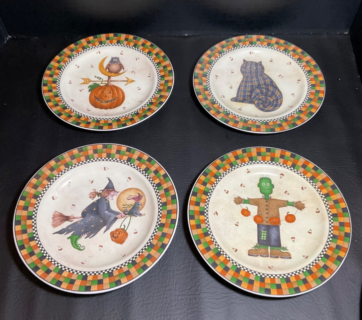 Vintage 1998 Debbie Mumm Sakura Halloween 4 Salad Dessert Plates Stoneware Set
