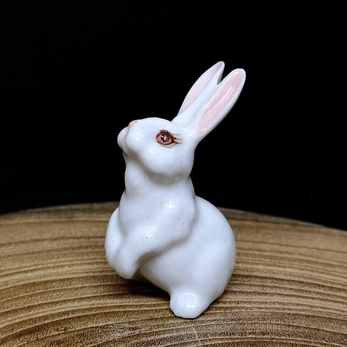 Porcelain Rabbit Bunny Figurine White Hand Painted Ceramic Miniature Decor