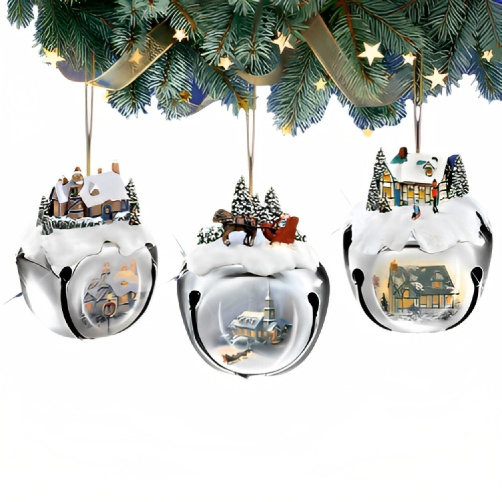 Ashton-Drake Winter Sleigh Bells #2 Ornament Set of 3 by Thomas Kinkade 3-inches