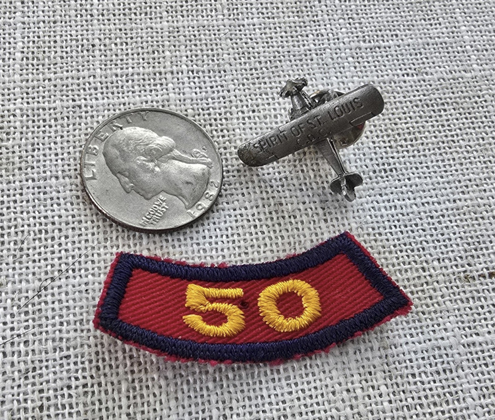 Vintage G.O.C. Spirit of St Louis Airplane Lapel Pin (no back) and 50 Patch