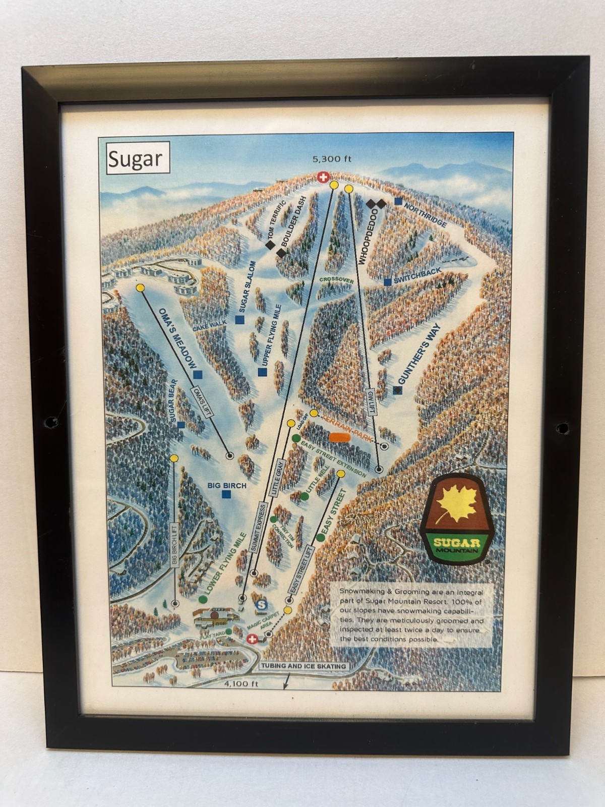 Sugar Mountain NC Ski Trail Map Framed 12\