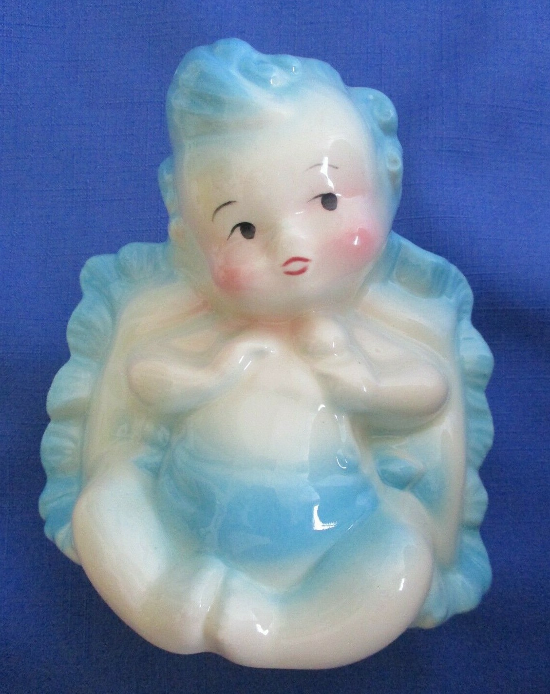 Vintage Ceramic Baby Boy Cherub Hull Planter Blue 1950's USA 92 Nursery