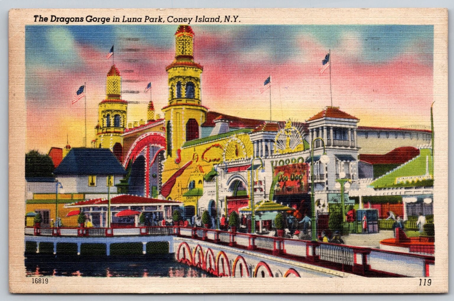 Vintage Luna Park Dragons Gorge Coney Island NY Linen Postcard 1951 C290 Vintage Luna Park Dragons Gorge Coney Island NY Linen Postcard 1951 C290