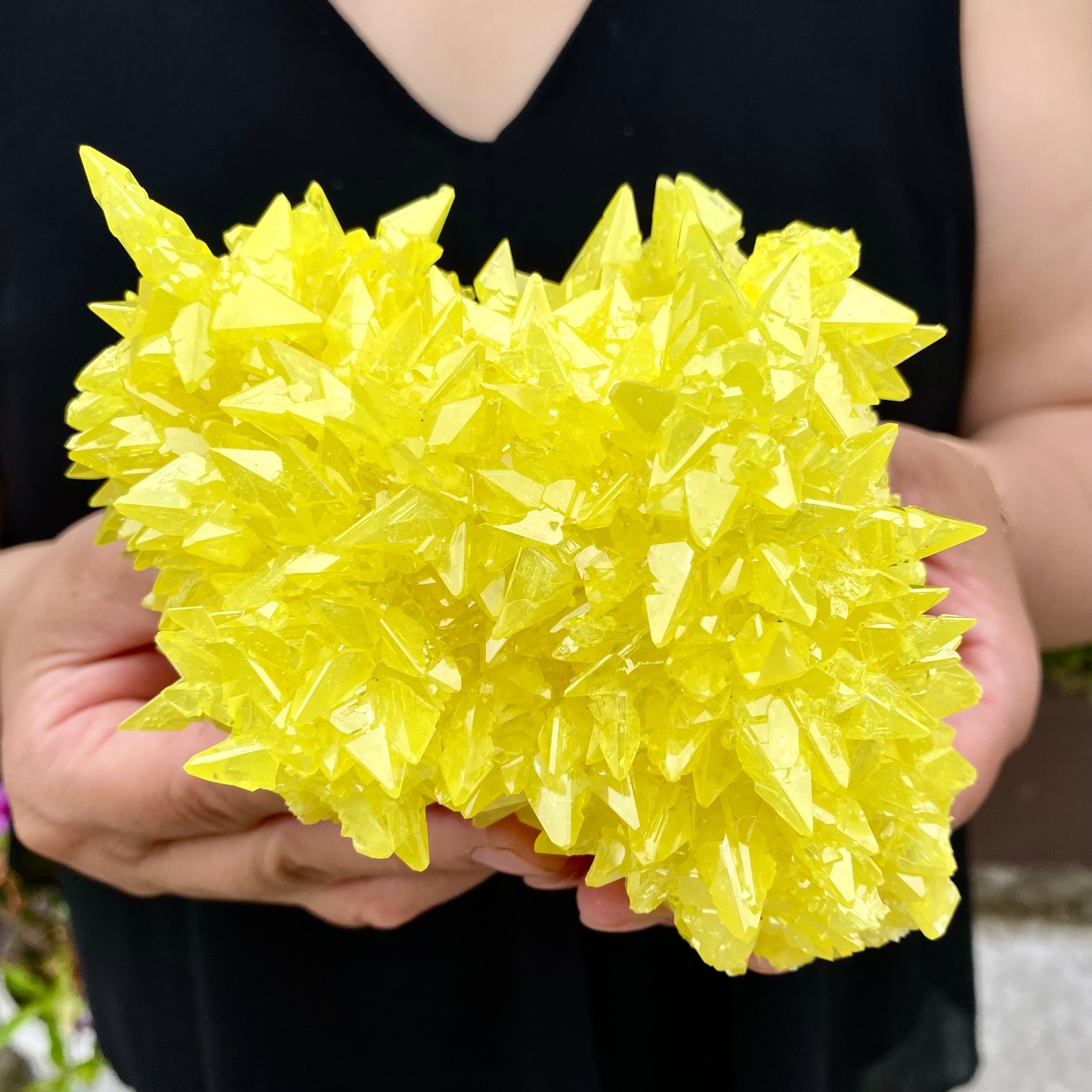 Rare Natural yellow sulfur crystal quartz crystal mineral specimen 1.4LB