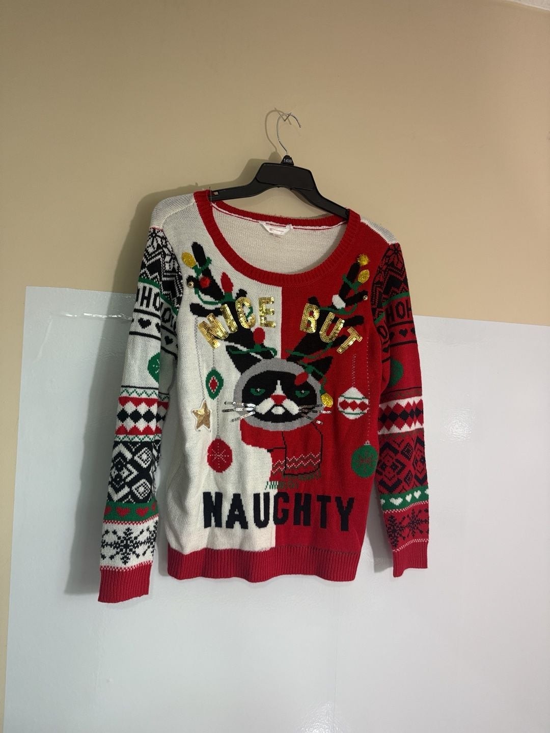 UGLY CHRISTMAS SWEATER Cat Nice but Naughty No Boundaries Womens ...,