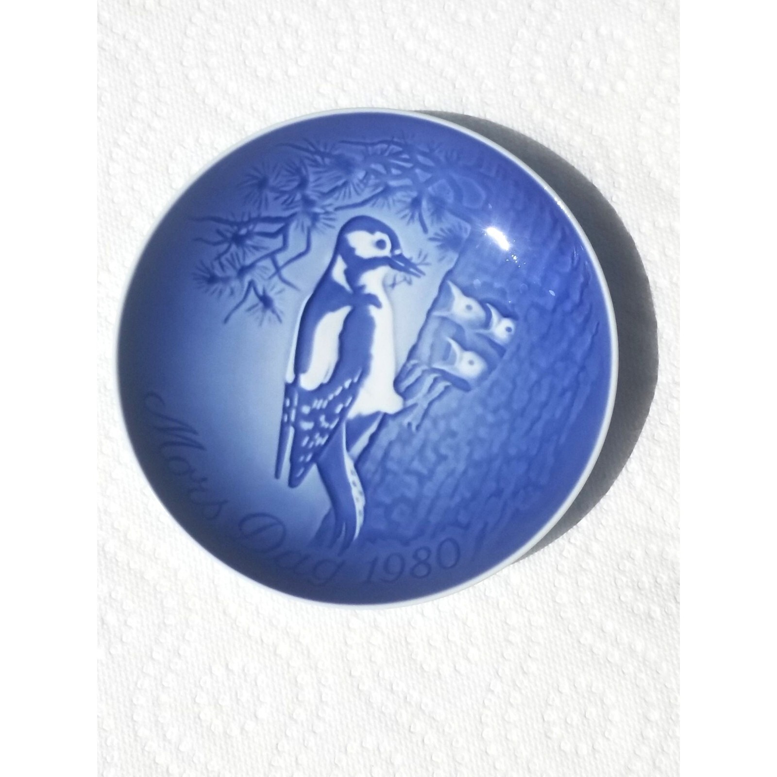 1980 Bing & Grondahl Blue Mother\'s Day Plate Wood Pecker Chicks