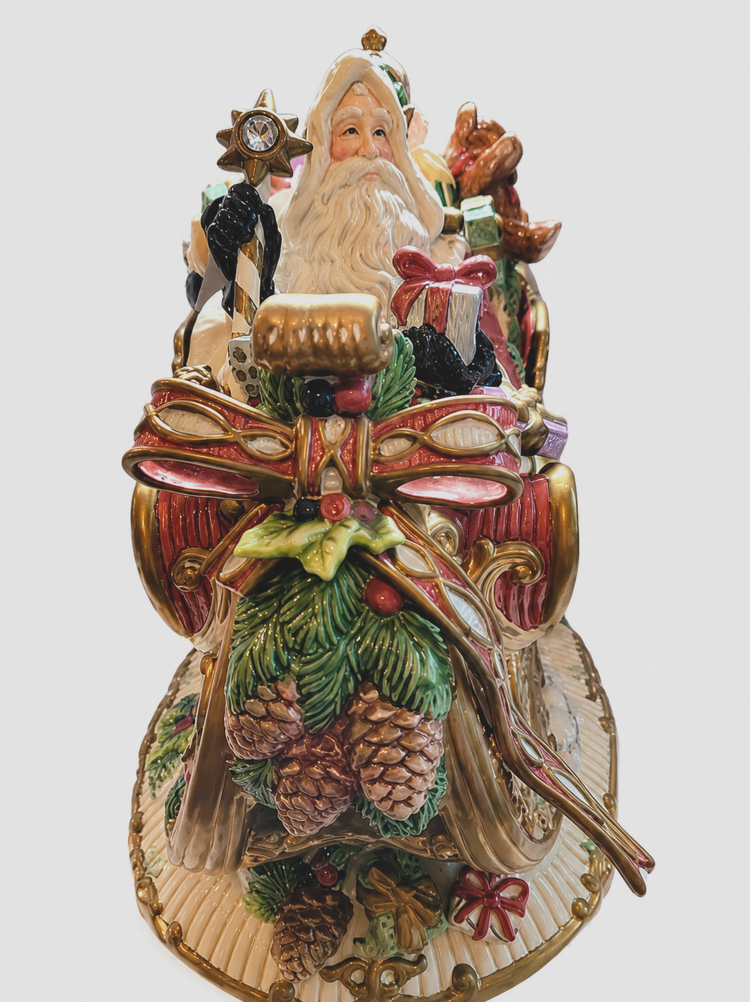 Vintage Fitz & Floyd Florentine Christmas Sleigh Cookie Jar w/ Original Box Read