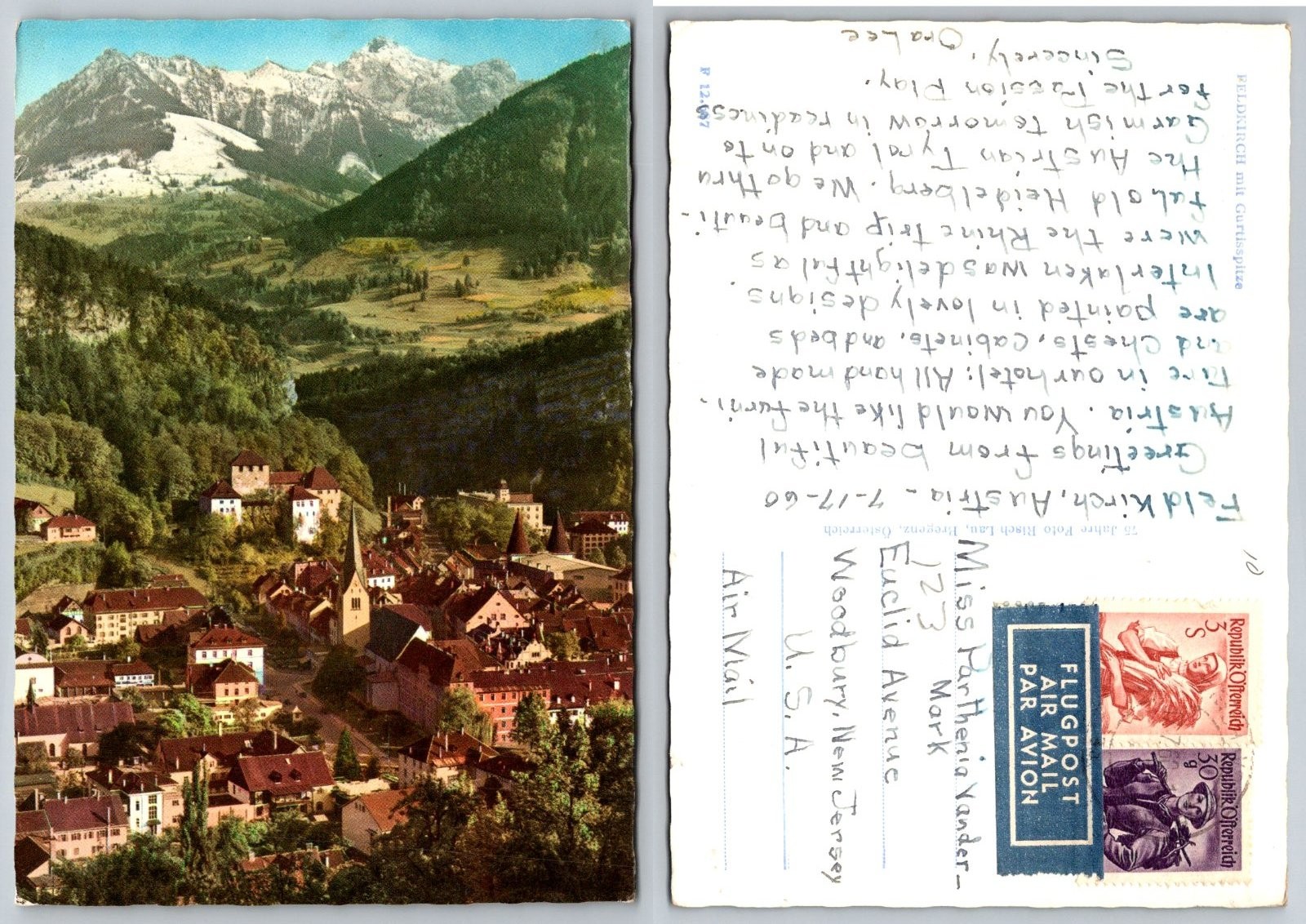 Continental Feldkirch Austria Mountain Town View Alpine Valley Foto Postcard Continental Feldkirch Austria Mountain Town View Alpine Valley Foto Postcard