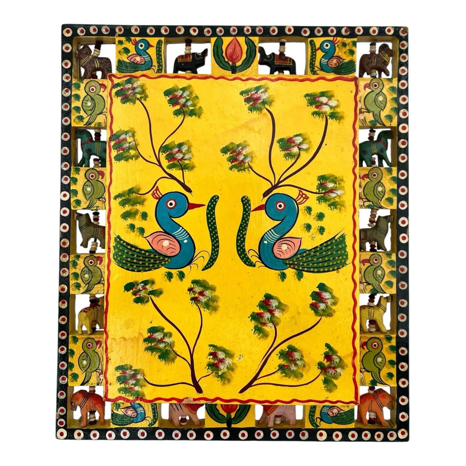 Vintage Indian Folk Art KEY BOX Madhubani & Kalamkani Style Hand Painted Hinged Vintage Indian Folk Art KEY BOX Madhubani & Kalamkani Style Hand Painted Hinged