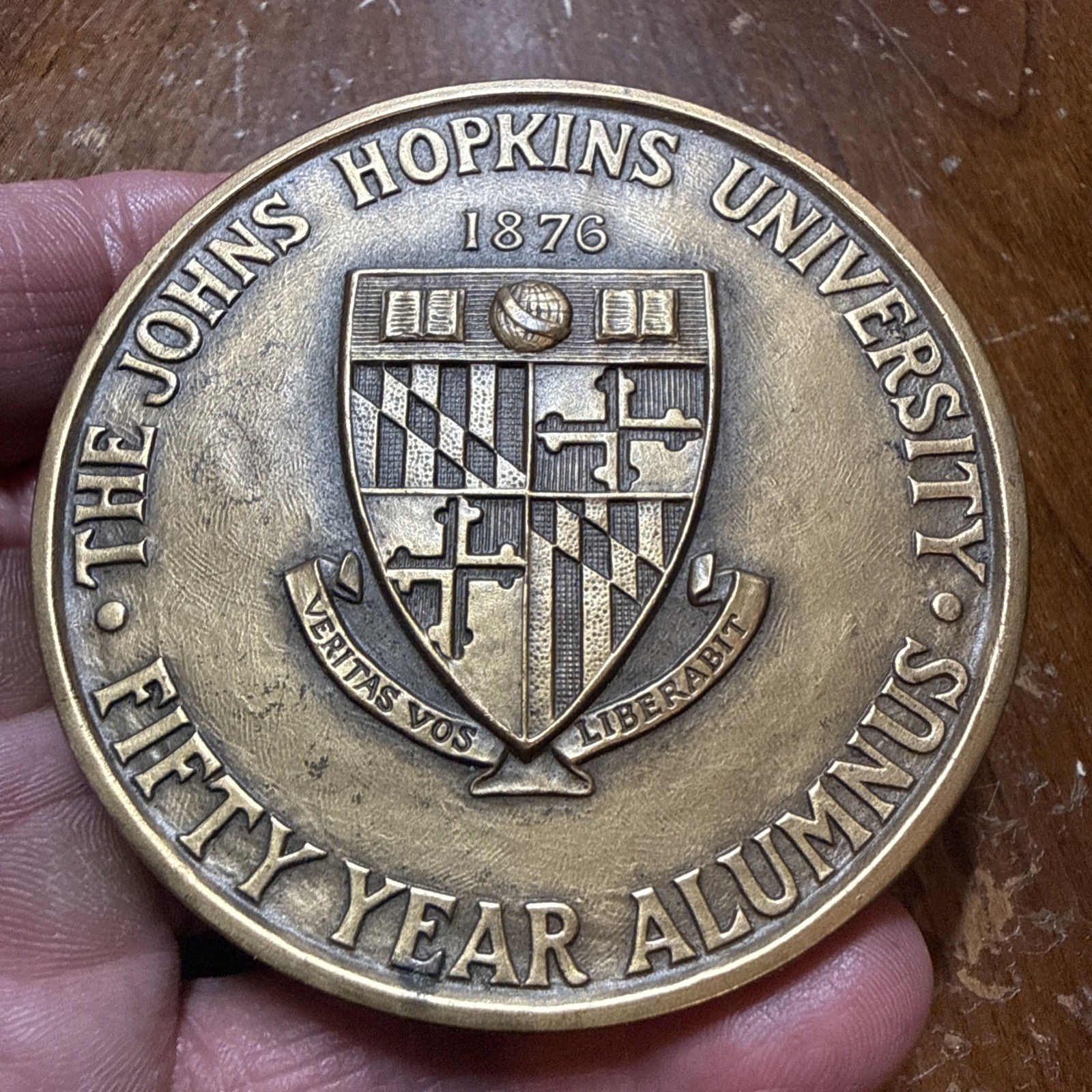 Bronze 3 Inch John’s Hopkins University 50 Year Alumnus Medallion Paperweight